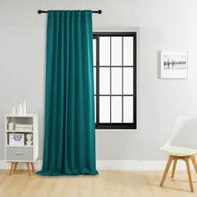 单片装或双片装可选尺寸/系带式窗帘/杆袋式窗帘/可使用夹子/遮光窗帘套装/纯色隔热遮光窗帘/适用于客厅、办公室、家庭、卧室，短款可用作厨房窗帘 - 薄荷藍 - 查看 27