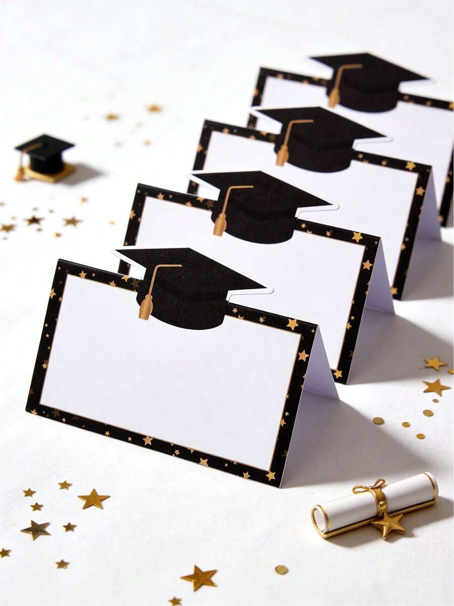 Thiệp giấy gấp chắc chắn năm 2026 dùng cho tiệc tốt nghiệp, có khung ngôi sao màu đen và vàng, cùng khoảng trắng để viết, phù hợp cho các bữa tiệc tốt nghiệp trung học/đại học, lễ kỷ niệm, tiệc chiêu đãi, đám cưới và các sự kiện khác. - nhiều màu - Xem 1