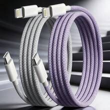 2条装 Type-C 转 Lightning 快充数据线，MFi 认证，兼容 14/13/12/11 Pro Max/XR/XS/8/7/6/SE，支持 CarPlay，线长 3 英尺/6 英尺，高密度编织多色 PD 快充 - 彩色 - 查看 2