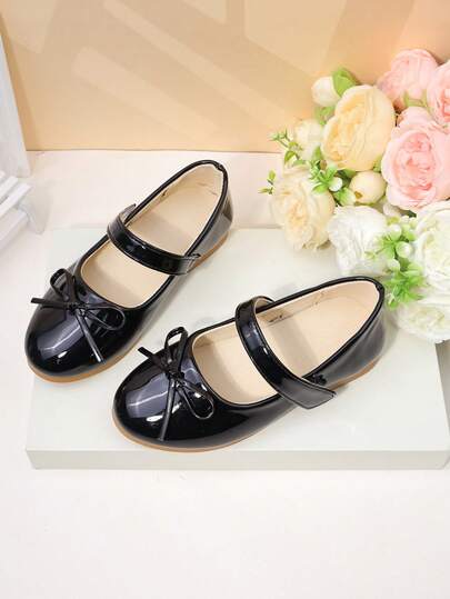 1 Pair Girls Pearl Leather Hook And Loop Non-Slip Formal Shoes