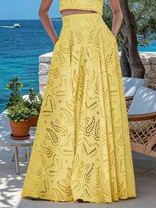 (1 chiếc) Chân váy chữ A thêu hoa khoét rỗng kiểu cổ điển, thanh lịch, tinh tế, không kèm áo lót, phong cách Gothic, phù hợp cho Giáng sinh, Xuân/Hè, phong cách Bohemian, lễ hội âm nhạc, tựu trường, mùa cưới. - Màu Mù tạt vàng - Xem 10