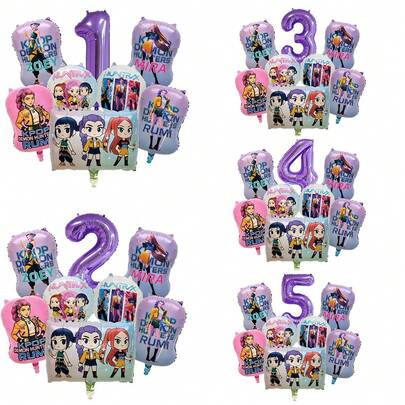 Set di palloncini in foil stile K-Pop, decorazione per feste di compleanno a tema "Cool Girl", palloncini in foil a forma di numeri e figure di ragazze musicali, forniture e regali per feste di compleanno per bambini