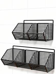 Rak Keranjang Dapur Logam Tahan Lama yang Dipasang di Dinding, Pengorganisasi Penyimpanan Dapur Multifungsi, Dapat Menggantung Rempah-rempah, Bawang Putih, Bawang Bombay, Sayuran, Secara Efektif Meningkatkan Pemanfaatan Ruang Dapur dan Mengurangi Kekacauan - Hitam - View 8