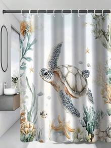 Bộ 4 món đồ dùng phòng tắm cao cấp họa tiết rùa san hô dưới nước, bao gồm rèm tắm, 12 móc nhựa, thảm chống trượt phòng tắm, nắp bồn cầu hình chữ U, phụ kiện trang trí phòng tắm hiện đại. - A - Xem 20