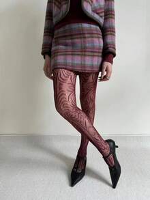1 Pair Wine Red Geometric Pattern Fishnet Pantyhose, Retro Sexy Style - Multicolor - View 7