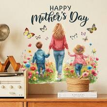 1pc Mother & Child Theme Wall Decal With Floral And Butterfly Patterns, Happy Mother's Day Wall Sticker, DIY Removable Self-Adhesive Decorative Decal, Easy To Install, Suitable For Living Room, Bedroom, Study, Office And More Scenes - Mother's Day - View 6