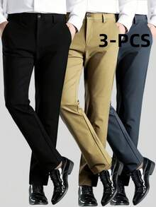 3 chiếc quần tây công sở nam, quần dài co giãn màu trơn, quần ống đứng thoải mái, thích hợp cho mùa xuân, hè, thu và đông. - Nhiều màu - Xem 3