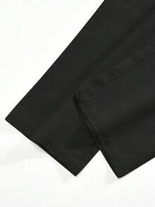 1 Set Men's Lightweight Loose Fit Basic Outfit, Light Blue Long Sleeve Button-Up Collared Shirt + Straight Leg Pants, Summer - Black - View 8