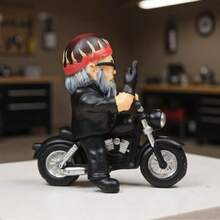1 Stück Spaß Motorradfahrer Harz Schreibtisch Dekantiergefäß, kreative Punk Motorrad Zwerg Statue, Geschenk für Außengarten, Motorradladen - Motorradfahrer - Übersicht 6