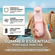 Ventilador eléctrico pequeño de mano para mujeres, batería recargable, alta velocidad de viento, ventilador de carga silencioso para exteriores, compacto y portátil para viajes al aire libre - rosa - Ver 5