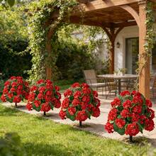 3件套 = 9朵人造天竺葵花，带支架，复古风格，适用于花园和室内装饰 - 紅色 - 查看 4