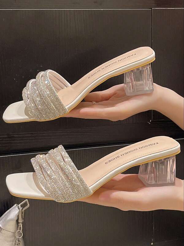 Sandalias de cuña con cristales para mujer, chanclas de tacón grueso transparente de moda para playa y vacaciones