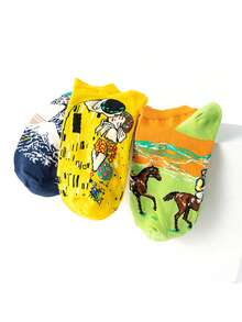 1/5/10 paires de chaussettes invisibles pour femmes de style européen et américain nouveau, style de dessin animé pour le printemps/été. Chaussettes courtes rétro personnalisées pour hommes - Multicolore - Voir 2