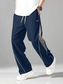 Men's Street Style Jogger Pants - With Side Stripes, Pockets And Drawstring Waist, Contrast Color Casual Sweatpants - Navy Blue - View 4