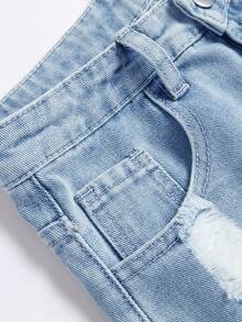 Teen Girls Straight Casual Fashionable Ripped Denim Shorts, Slim Fit - Light Wash - View 4