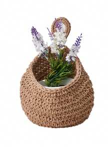 欧式流行编织壁挂式水果网袋，鸟巢，水滴形棉绳编织篮网 - 卡其色 - 查看 5