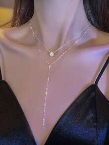 Collar de lujo con doble capa, forma de Y, con borlas y cristales, elegante y creativo al estilo europeo y americano, accesorio delicado y versátil - Multicolor - Ver 1