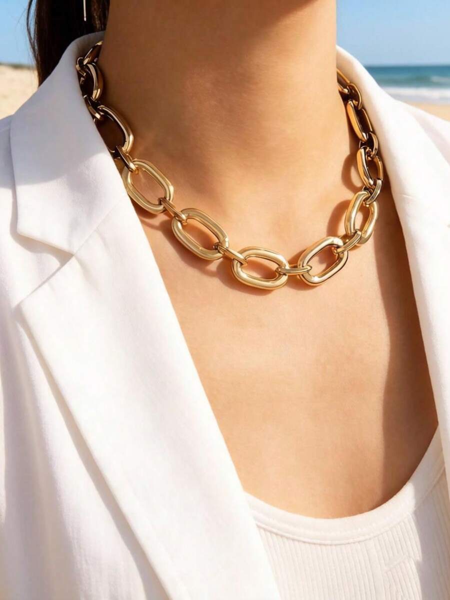 imoli 1pc Minimalist Fashion Hollow Chain Niche Personalized Street Hip Hop Necklace, Perfect Gift For Music Festivals And Outdoor Activities