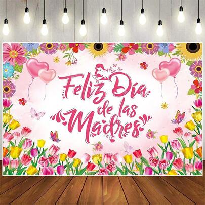 1 pieza Fondo fotográfico para el Día de la Madre con texto en español "Feliz Día de la Madre", decoración de fiesta de cumpleaños de mamá con flores rosas