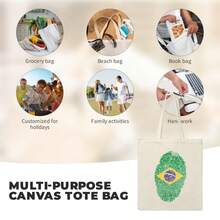 Brazil National Team Fingerprint Flag Canvas Tote Bag, 2026  World Cup Patriotic Shopping Bag, Vintage Casual Shoulder Bag For Seleção Fans - Màu be - Xem 4