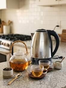 Coffee Maker, Teapot, Electric Kettle Device, Stainless Steel Easy To Clean Red And Blue Indicator Lights Tea, Coffee And Home Cooking One Button On, Simple And Practical Protection Device With Automatic Power Cut-Off. - Silver - View 3