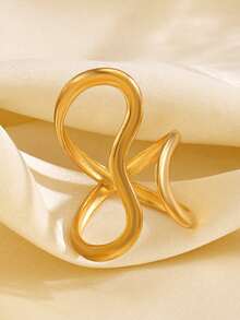 1pc Stainless Steel 18K Gold Plated Minimalist Geometric Line Open Ring, Suitable For Women's Daily Wear And Travel - Gold - View 4