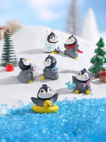 1/4/6/7/8件套迷你可爱企鹅摆件，企鹅装饰品，桌面摆件，花园摆件，汽车摆件，雪景微景观摆件，适合作为朋友生日礼物、节日礼物、派对小礼物、新年盆栽、室内装饰、派对礼品袋填充物、复活节礼物、趣味礼物 - 彩色 - 查看 2