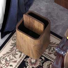 Faux Wood Grain Bathroom Trash Can, Compact & Durable Plastic Garbage Bin With Built-In Handle, Easy To Clean, Rust-Resistant, Space-Saving Design, Suitable For Bathroom, Laundry Room And Small Home Office - Multicolor - View 9