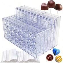 34pcs Chocolate Mold Set With 100pcs Chocolate Lollipop Sticks, Home Kitchen Chocolate Candy Baking Tools, Pastry Making Supplies - Clear - View 1
