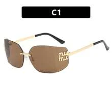 Frameless Slimming High-End Sunglasses New Retro Internet Celebrity Sunglasses Millennial Hot Girl Sunglasses - 茶片 - 查看 13