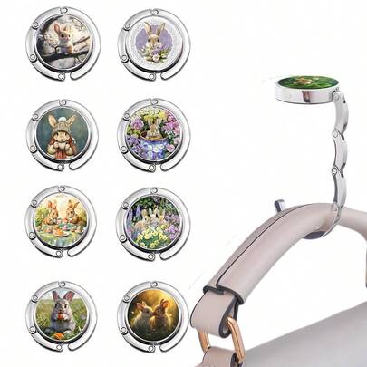 1个圆形亚克力可折叠挂钩，便携式复活节兔子挂钩，创意包包挂钩，实用桌面/儿童房收纳袋挂钩