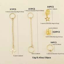 30件套哥特式星形发饰套装 - 金色发夹配链条、编织珠，适合节日发型 - 金色 - 查看 4