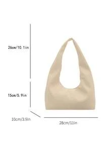 1 pieza Bolso de mano de unicolor de PU personalizado para uso diario, bolso de tela minimalista, bolso de hombro, bolso de axila - Beis - Ver 3