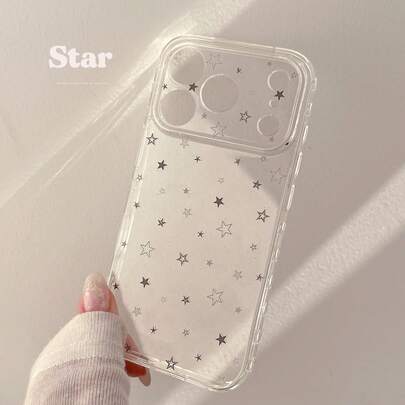 星形 Kavenfort 透明灰色网格，墨点星形图案，极简灰色星形设计，兼容 17、17 Pro Max、16、14，全覆盖，独特，几何，极简风格，小众，INS 风格