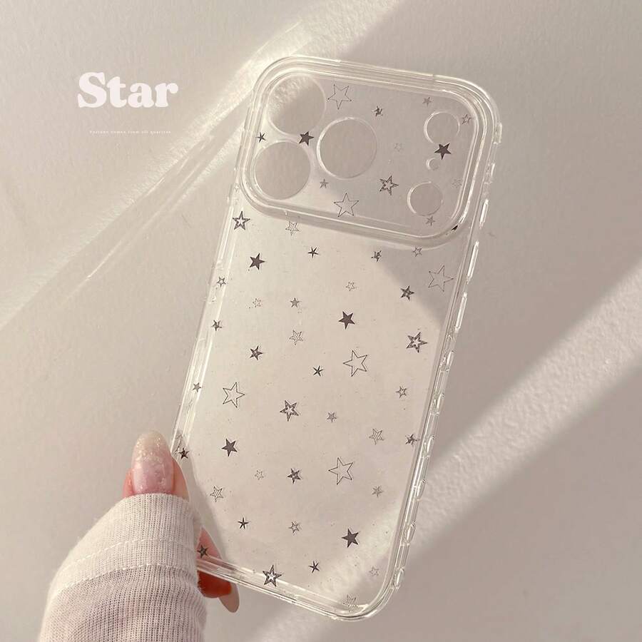 Ốp lưng Star Kavenfort trong suốt màu xám với họa tiết chấm mực và ngôi sao, thiết kế ngôi sao màu xám tối giản, tương thích với iPhone 17, 17 Pro Max, 16, Full Coverage, 14, độc đáo, hình học, phong cách tối giản, phong cách INS. - Trong sáng - Xem 1