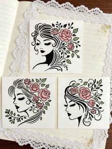 4pcs Flower Girl Hollow Painting Template DIY For Fabric, Glass, Paper, Wood Creative Spray Painting Printing Tool, Reusable Plastic Material - Flower-wearing Girl - View 9