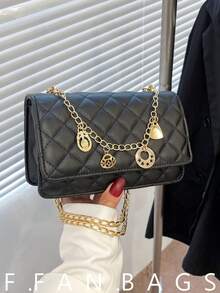 Summer New Versatile Fashion Chain Shoulder Crossbody Square Bag - Black - View 1