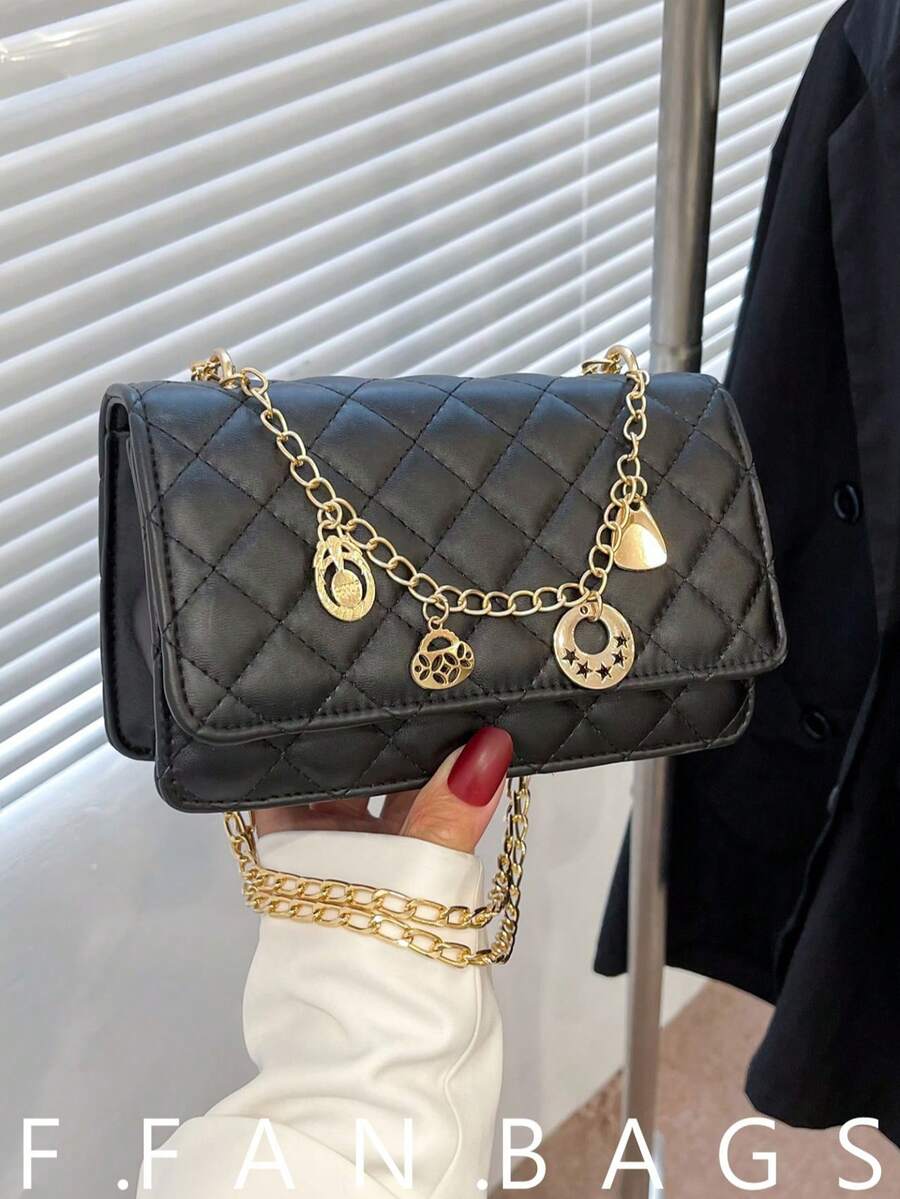 Summer New Versatile Fashion Chain Shoulder Crossbody Square Bag - Black - View 1