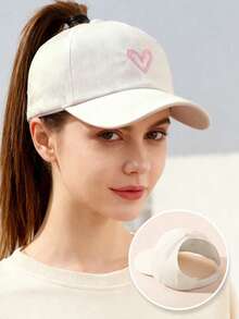 1pc Women's Casual Baseball Cap With Heart Embroidery, Adjustable Snapback, Suitable For Outdoor Sun Protection In Summer And Valentine's Day - Heart Embroidery 1 - View 20