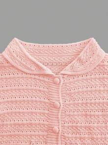 度假必备针织套装：女士短袖针织开衫，配有 Polo 领、布质纽扣和口袋，搭配宽松弹力腰短裤。时尚舒适的两件套，粉色系，是度假的理想之选。 - 粉色 - 查看 8