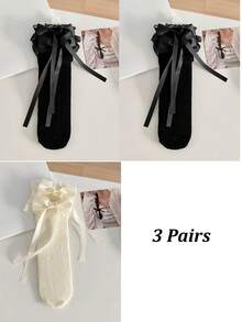 1/3 双春夏薄款过膝袜，芭蕾舞鞋款中筒袜，洛丽塔蝴蝶结袜，网眼镂空无跟长袜，蕾丝边直筒袜，心形图案袜 - 彩色 - 查看 34