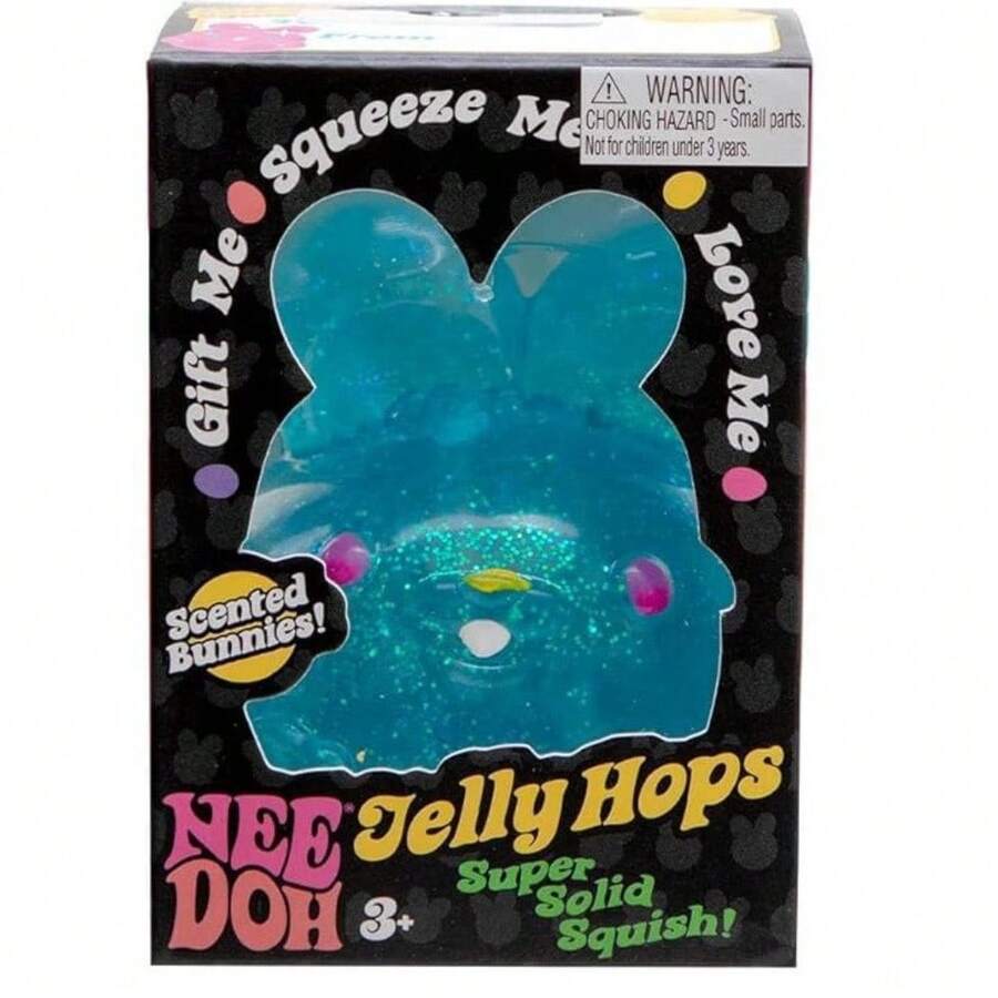 NEE DOH Jelly Hops Scented Glitter Bunny Squishy, Soft Squeeze Stress Relief Squishy Toys, Cute Sensory Squishies For Kids & Adults, Novelty Birthday Fidget Gift - 藍兔 - 查看 1