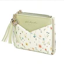 New Tassel Pendant Wallet, Women's Multi-Card Slot Bifold Wallet With Flower Design, High-End PU Leather - Green - View 2
