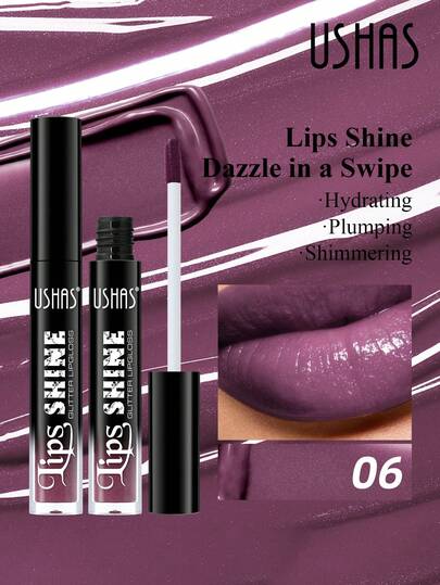  USHAS 闪亮唇彩，水润轻盈配方，不粘腻，镜面般光泽，丰盈双唇，百搭日常唇妆