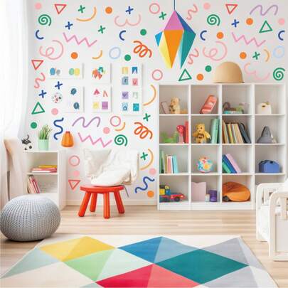 Cartoon Abstract Line Wall Decals, Removable Self-Adhesive Wall Stickers For Kindergarten Classroom & Kids Bedroom