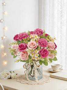 1pc 11.81inch Artificial Rose, Chrysanthemum & Carnation Mixed Flower Bouquet, Bridal Bouquet, Wedding Decor, DIY Wreath Material, Birthday Party & Home Decor, Vase Filler, Outdoor Garden, Spring Decoration, New Year Gift - Rose - View 5