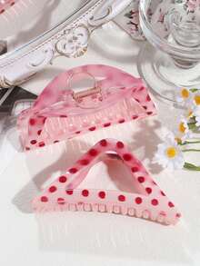 2个女士甜美粉色波点发夹，适合日常佩戴，春夏款 - 彩色 - 查看 3