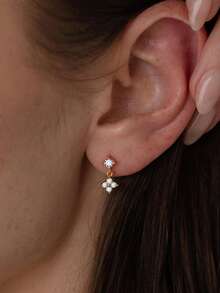 一对四叶草花朵耳钉，时尚奢华优雅风格，精致耳环，适合日常佩戴 - 彩色 - 查看 3