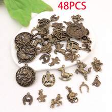 28/48 PCS Random Mixed Horse-Shaped Pendants, Vintage Alloy Horse Series Charms For Necklace, Bracelet And Earring Jewelry Making - A5668- - View 13