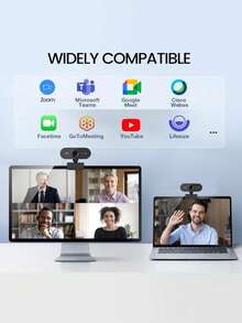 1080P全高清网络摄像头，带麦克风，USB即插即用电脑摄像头，可调节底座，适用于台式机/笔记本电脑，支持视频通话 - 黑色 - 查看 2